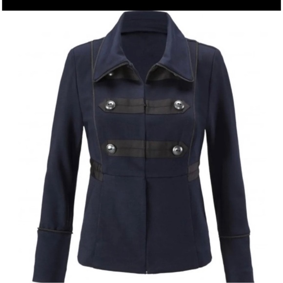 Cabi Sz M Navy Blue Ponte Knit Military Jacket Peplum Nautical Womens - Picture 9 of 15